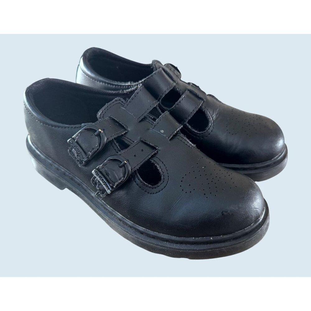 DR MARTENS Girls Youth Black Mary Jane Double Strap Shoes Sz 5